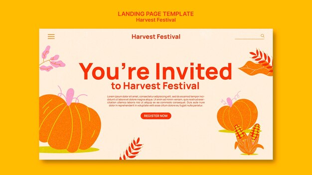 Plantilla de página de destino del festival de la cosecha con verduras