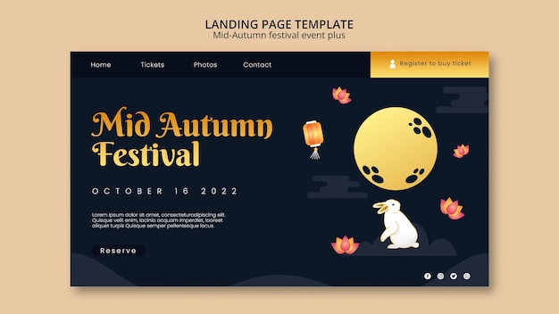 PSD gratuito plantilla de página de destino para el festival del medio otoño