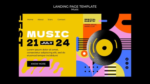 Plantilla de página de destino de festival de música de diseño plano