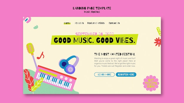 PSD gratuito plantilla de página de destino del festival de música en estilo abstracto