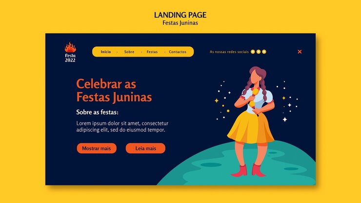 PSD gratuito plantilla de página de destino de festividades juninas de diseño plano