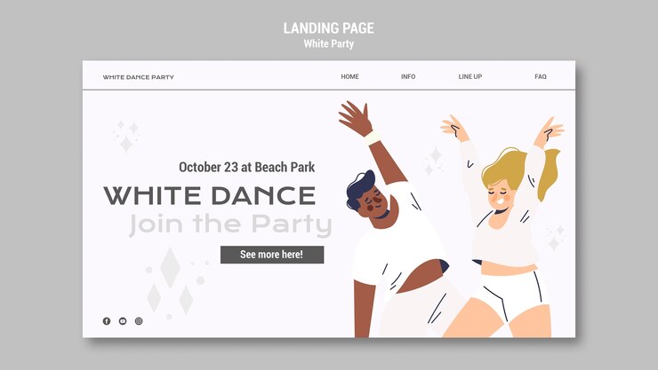 PSD gratuito plantilla de página de destino de fiesta blanca