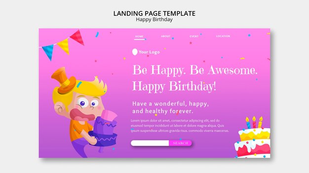 Plantilla de página de destino de fiesta de cumpleaños