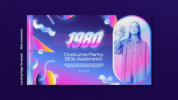 PSD gratuito plantilla de página de destino de fiesta estética de los 80
