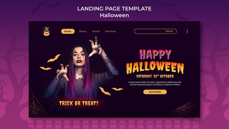PSD gratuito plantilla de página de destino de fiesta de halloween oscura