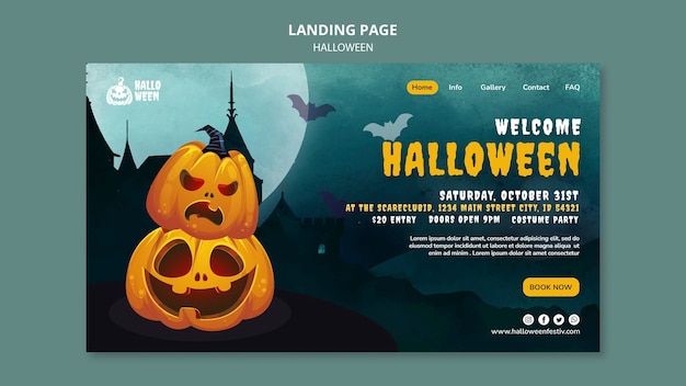 PSD gratuito plantilla de página de destino de fiesta de halloween