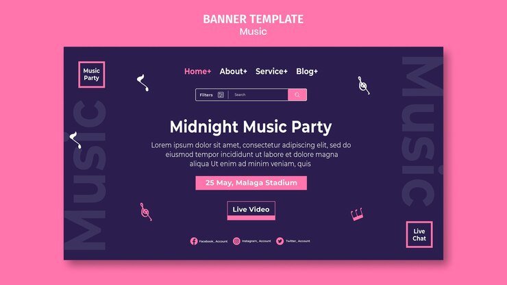 PSD gratuito plantilla de página de destino para fiesta musical