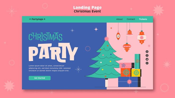 PSD gratuito plantilla de página de destino de fiesta de navidad de diseño plano