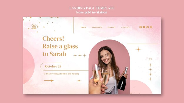 Plantilla de página de destino de fiesta de oro rosa