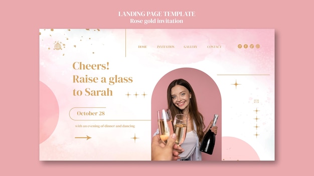 Plantilla de página de destino de fiesta de oro rosa