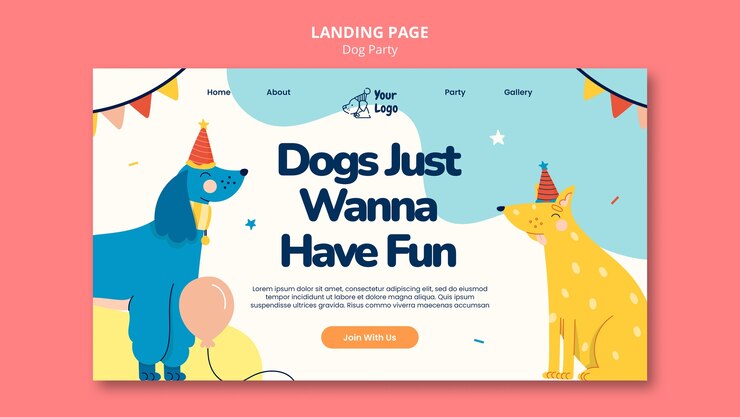 PSD gratuito plantilla de página de destino de fiesta de perros de diseño plano