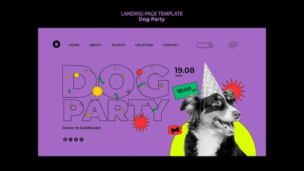 Plantilla de página de destino de fiesta de perros de diseño plano