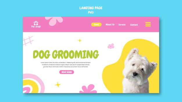 Plantilla de página de destino de fiesta de perros de diseño plano