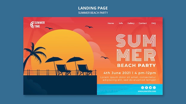 Plantilla de página de destino para fiesta de verano en la playa