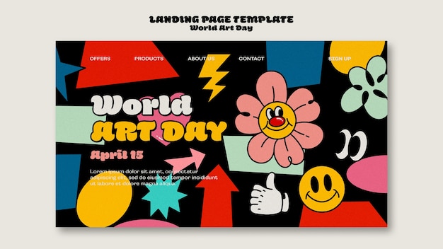 Plantilla de página de destino floral para el día mundial del arte
