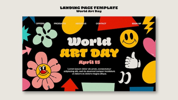 Plantilla de página de destino floral para el día mundial del arte