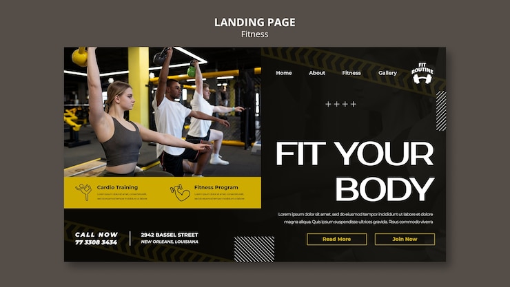 PSD gratuito plantilla de página de destino de gimnasio y fitness