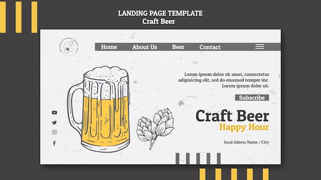 PSD gratuito plantilla de página de destino de happy hour de cerveza artesanal