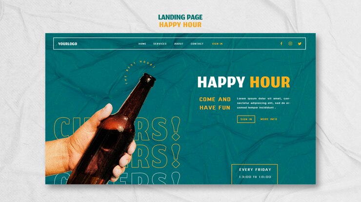 PSD gratuito plantilla de página de destino para happy hour