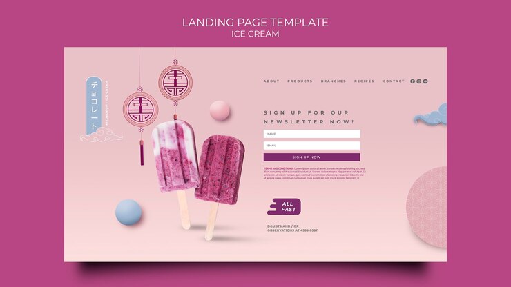 PSD gratuito plantilla de página de destino de helado