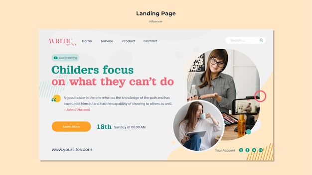 PSD gratuito plantilla de página de destino para influencer de redes sociales