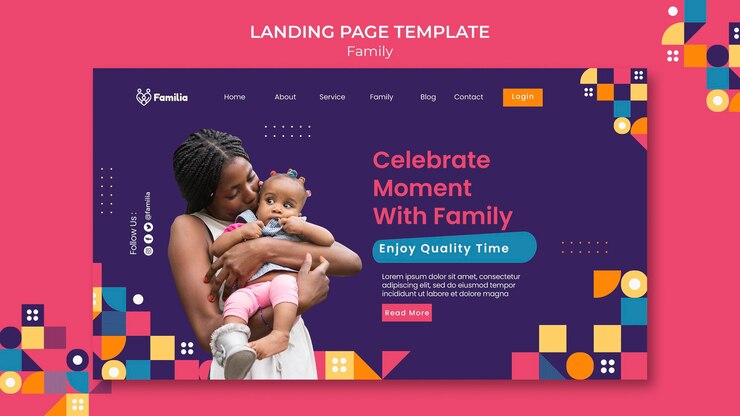PSD gratuito plantilla de página de destino inspirada en la familia