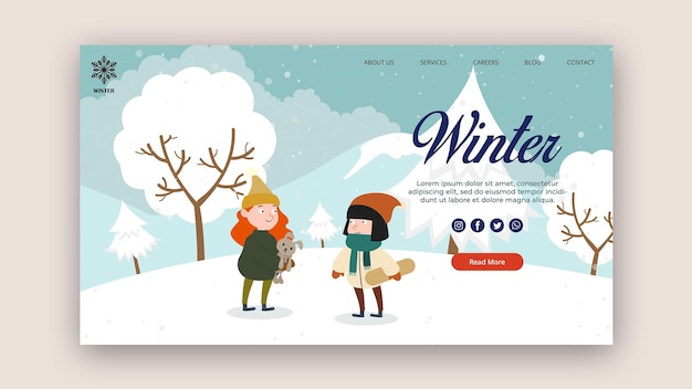 Plantilla de página de destino para invierno con personas.