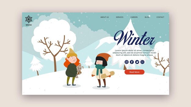 Plantilla de página de destino para invierno con personas.