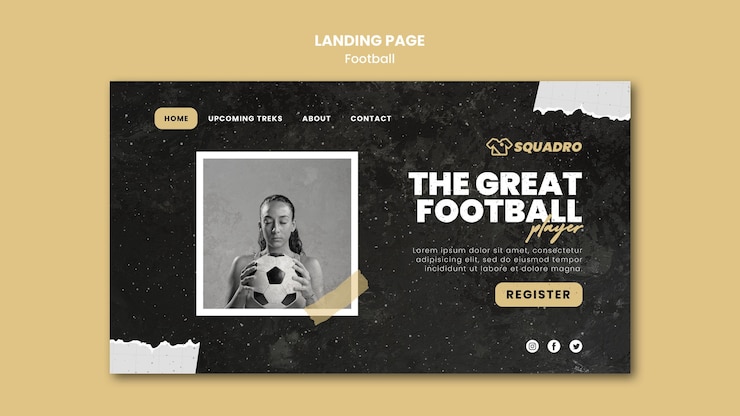 PSD gratuito plantilla de página de destino para jugadora de fútbol