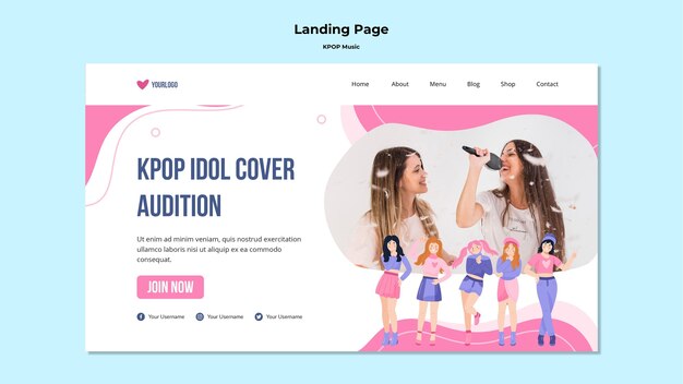 PSD gratuito plantilla de página de destino de k-pop