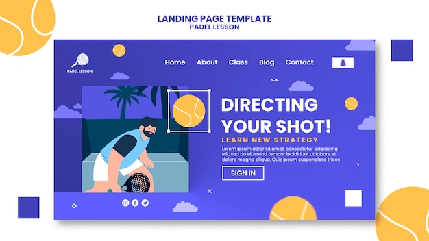 PSD gratuito plantilla de página de destino de lecciones de pádel de diseño plano