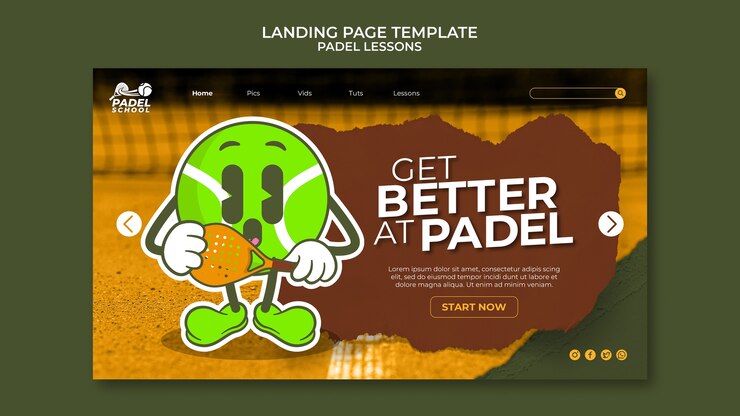 PSD gratuito plantilla de página de destino de lecciones de pádel de diseño plano