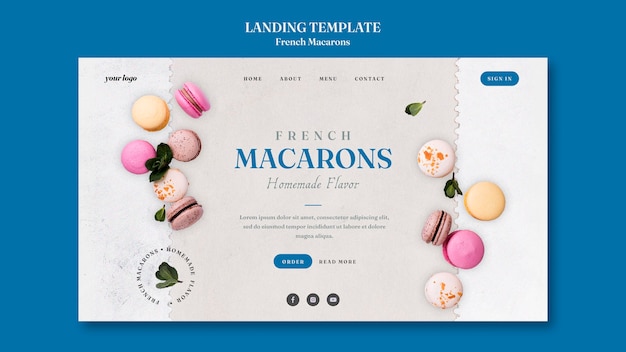 PSD gratuito plantilla de página de destino de macarons franceses