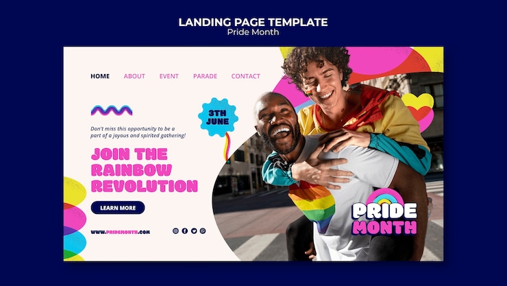 PSD gratuito plantilla de página de destino del mes del orgullo de diseño plano