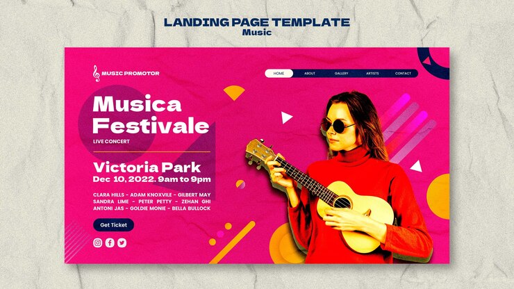 PSD gratuito plantilla de página de destino de música de diseño plano
