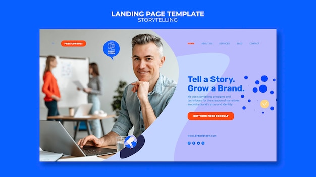 PSD gratuito plantilla de página de destino de narración de historias con foto