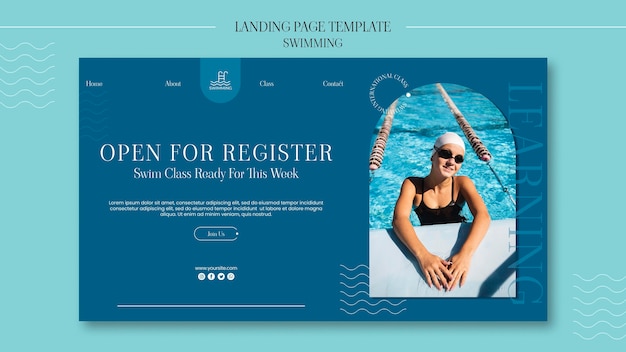 PSD gratuito plantilla de página de destino de natación