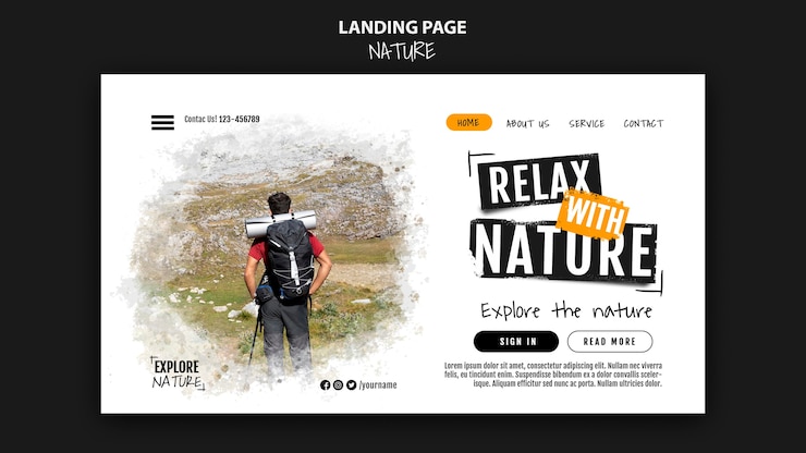 PSD gratuito plantilla de página de destino de naturaleza de diseño plano