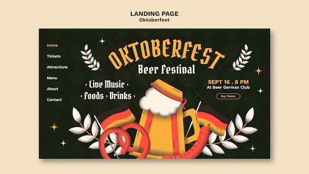 Plantilla de página de destino de oktoberfest dibujada a mano