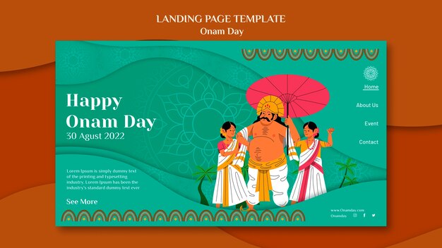 Plantilla de página de destino de onam con gente bailando
