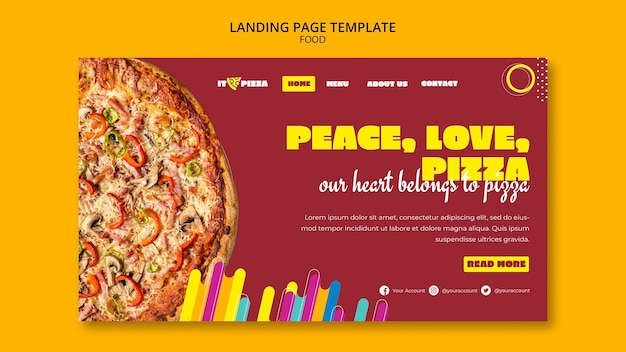 Plantilla de página de destino de pizza sabrosa de diseño plano