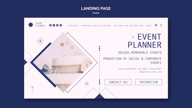 PSD gratuito plantilla de página de destino para la planificación de eventos sociales y corporativos