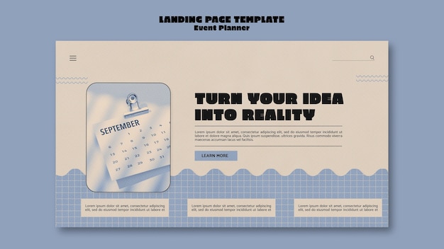 PSD gratuito plantilla de página de destino para planificador de eventos