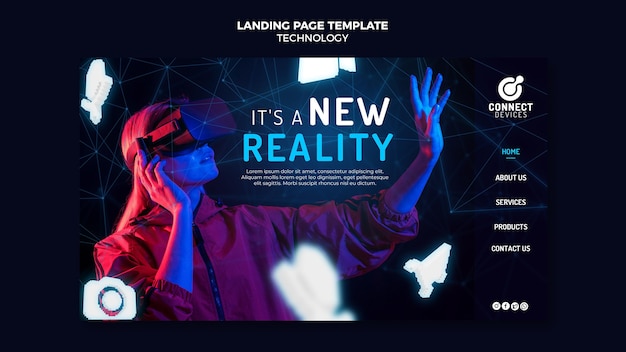 Plantilla de página de destino de realidad virtual futurista