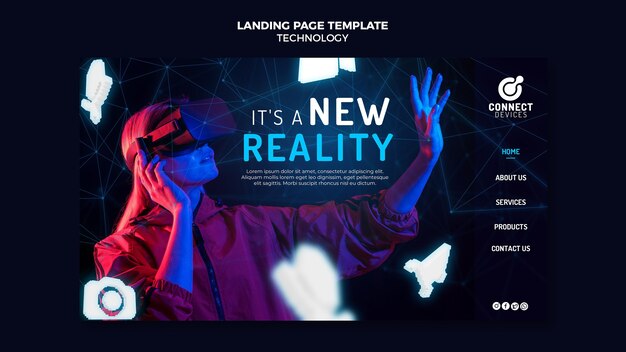 Plantilla de página de destino de realidad virtual futurista