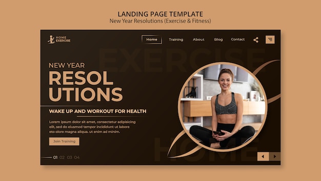 PSD gratuito plantilla de página de destino de resoluciones de año nuevo de fitness