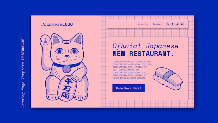 PSD gratuito plantilla de página de destino de restaurante asiático dibujada a mano