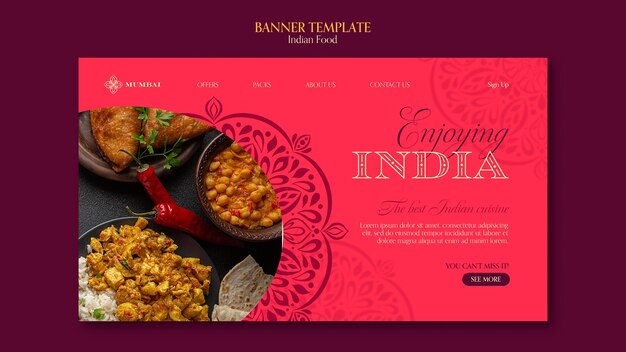 Plantilla de página de destino de restaurante de comida india con diseño de mandala