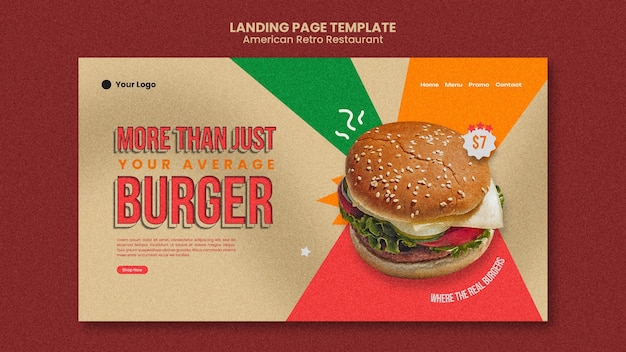 Plantilla de página de destino de restaurante retro americano