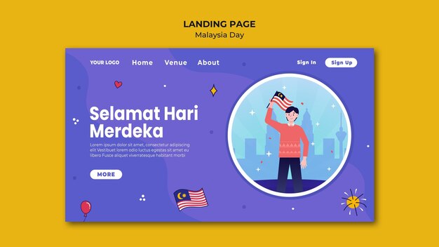 Plantilla de página de destino de selamat hari merdeka malasia